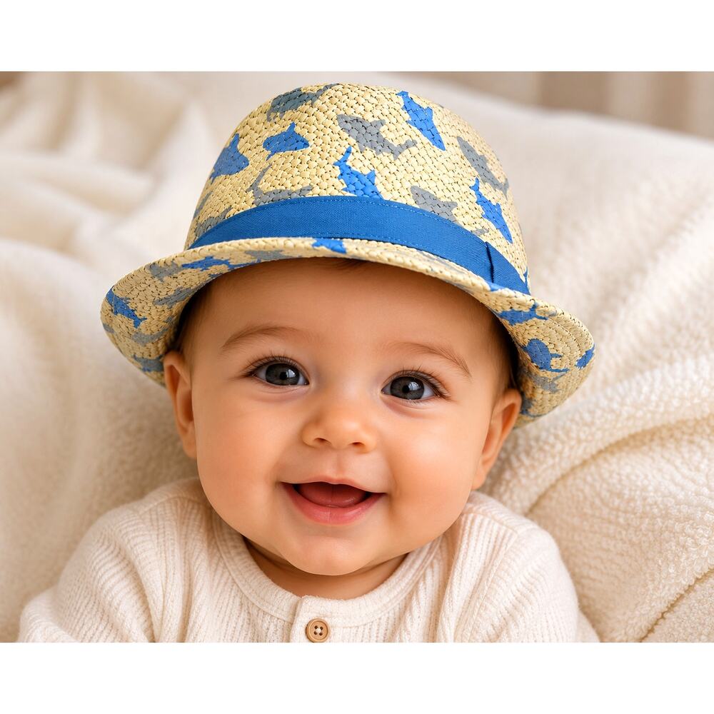 Infant Shark Fedora Hat - blue and gray